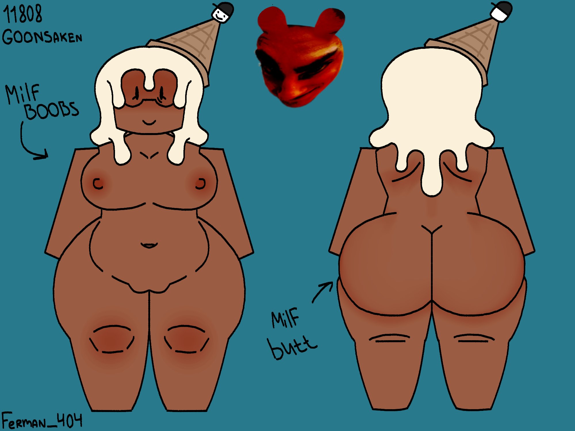 118o8, 1girls, areolae, artist name, artist signature, ass, back view, barefoot, belly button, big ass, big breasts, blocky body, boobs, breasts, butt, buttocks, completely nude, completely nude female, digital drawing (artwork), digital media (artwork), english text, female, female only, ferman, forsaken (roblox), full body, glasses, ice cream, ice cream cone hat, ice cream hair, milf, naked, naked female, nipples, nude, nude female, pussy, roblox, roblox game, robloxian, solo, solo female, stomach bulge, text, thick thighs, thighs, tits