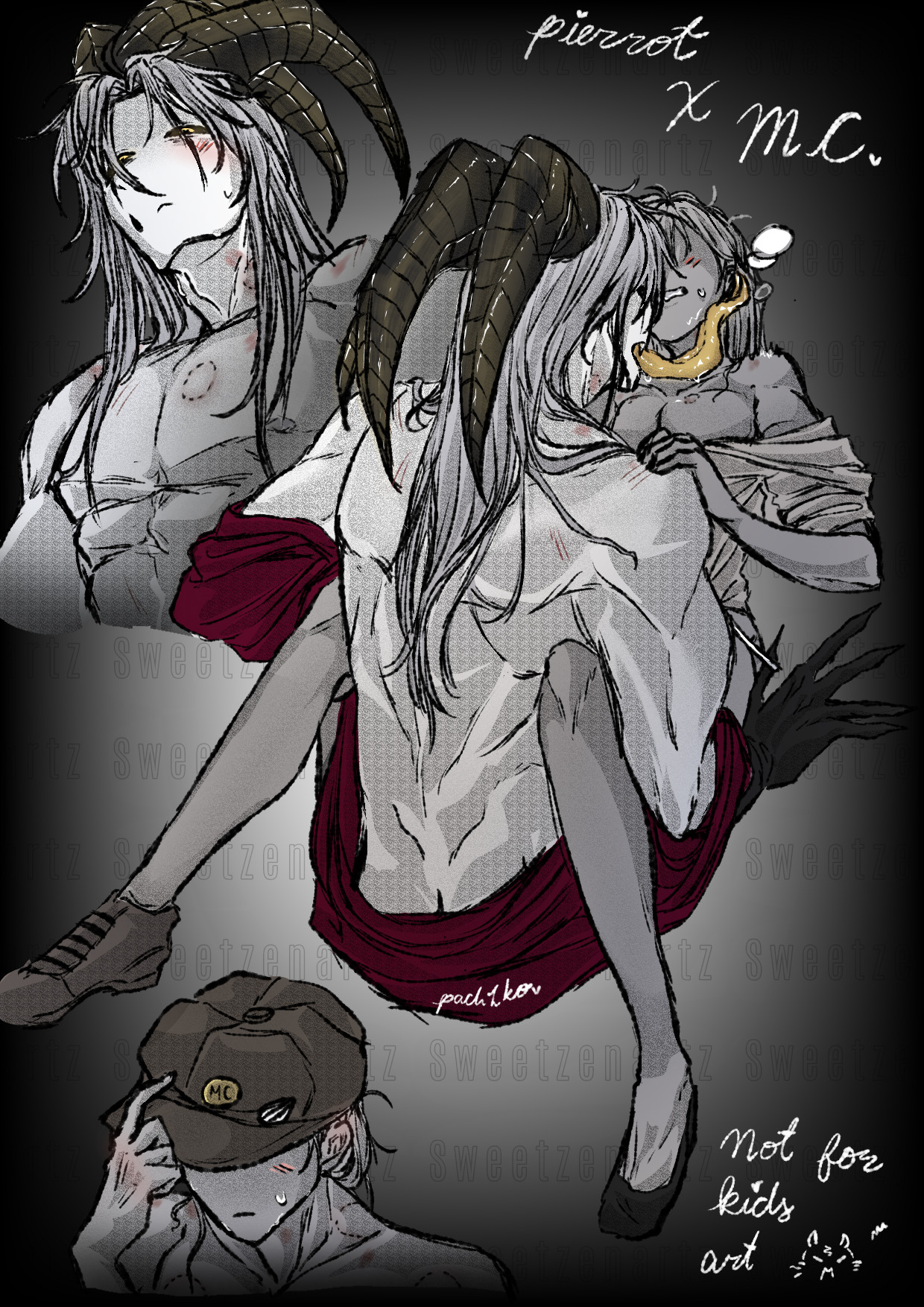 bite mark, bite mark on neck, hickey marks, male on female, male on human, male/female, monster boy, monster on female, pierrot (the freak circus), self insert, size difference, straight sex, the freak circus