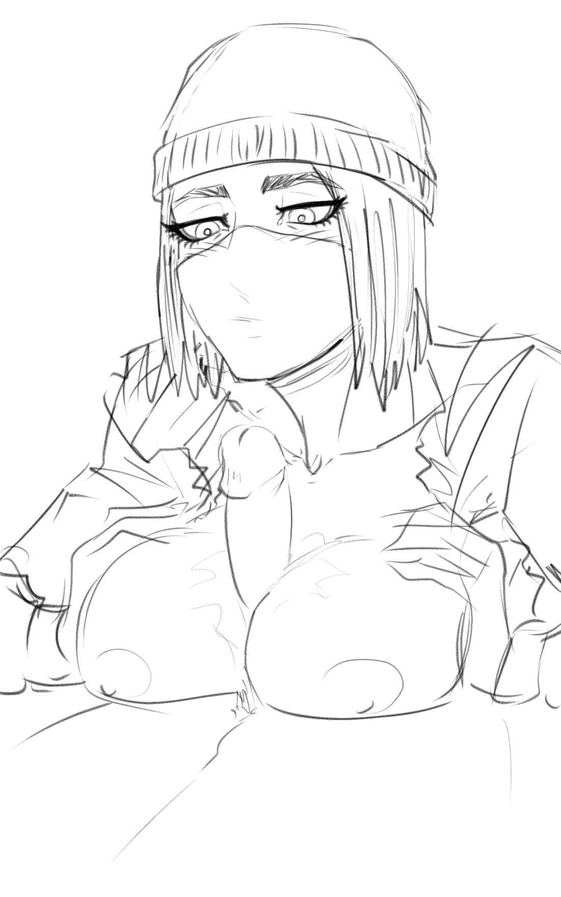 1boy, 1girls, breasts, duo, female, frost (rainbow six), looking pleasured, male, mrvolk (artist), paizuri, penis, rainbow six, rainbow six siege, sex, sketch, tom clancy