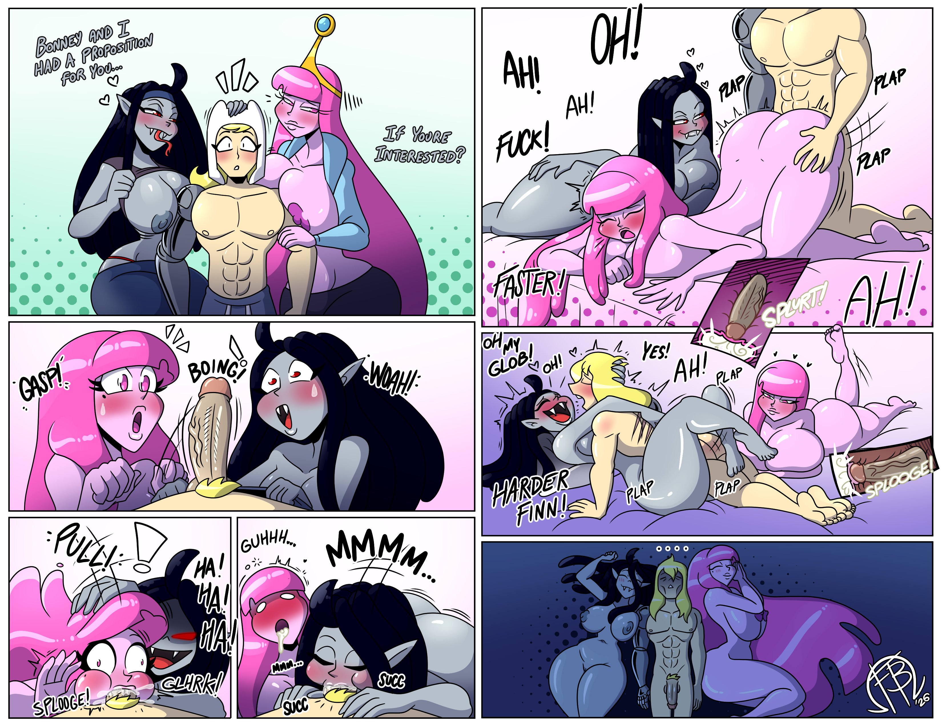 adventure time, assisted fellatio, cock hungry, cock shock, deepthroat, double creampie, drained and tamed, face down ass up, fellatio, finn the human, frostbiteboi, huge ass, huge breasts, large breasts, marceline, marceline the vampire queen, missionary position, penis awe, princess bubblegum, threesome, threesome invitation, waiting for turn, watching sex