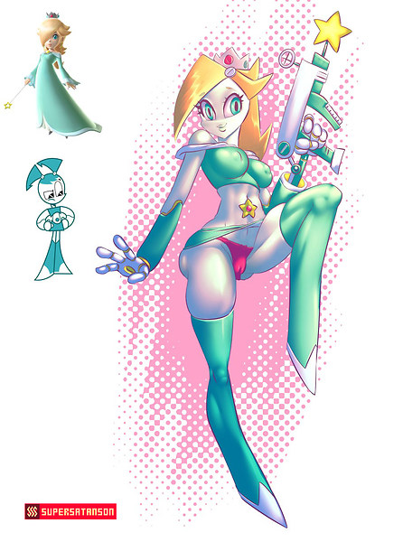1girls, anthro, crossover, female, female only, full body, fusion, jenny wakeman, mario (series), my life as a teenage robot, nintendo, princess rosalina, revealing clothes, solo, super mario galaxy, supersatanson, tagme