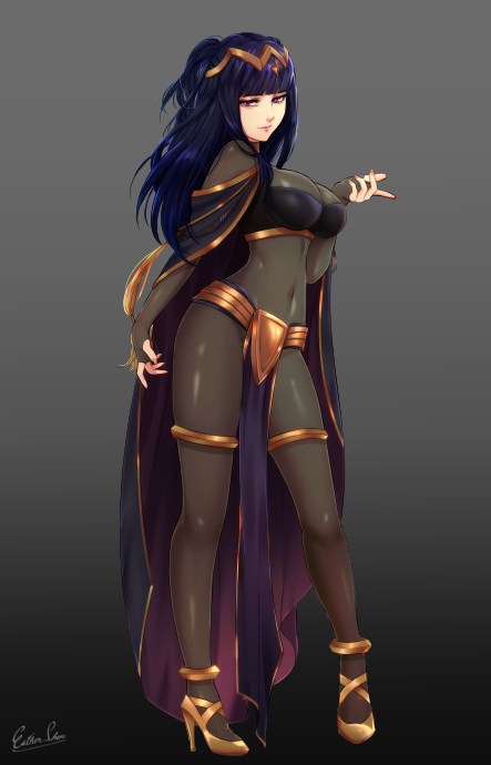 1girls bangle bangs black_hair blunt_bangs bodystocking bodysuit bracelet breasts cape circlet clothed clothed_female clothing esther-shen female female_focus female_only fire_emblem fire_emblem_awakening full_body full_bodystocking high_heels jewelry long_hair looking_back purple_eyes purple_hair skin_tight solo solo_female solo_focus standing tharja_(fire_emblem) tiara tight_clothing