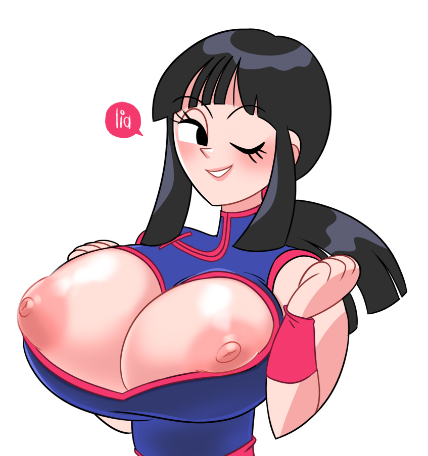 areolae chichi cleavage dragon_ball erect_nipples gigantic_breasts huge_areolae huge_breasts inverted_nipples lia_(artist) milf nipples pink_nipples puffy_nipples