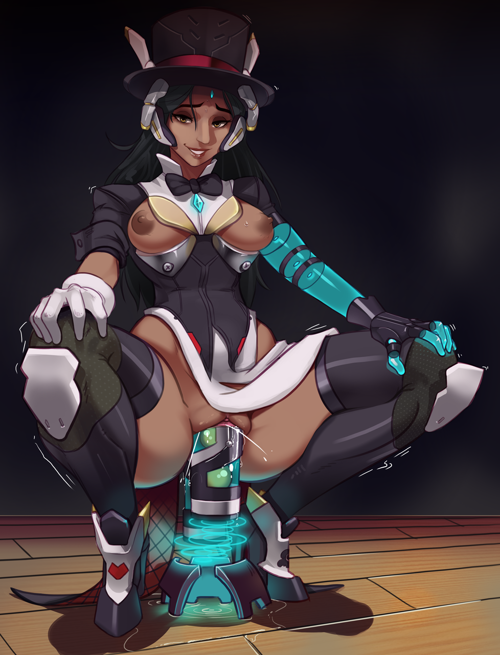 2d alternate_costume areolae black_hair blizzard_entertainment breasts dark-skinned_female dark_skin dildo female female_only indian long_hair looking_at_viewer machine magical_girl magician magician_hat magician_symmetra masturbation nipples overwatch penetration polyle pussy pussy_training red_lipstick sex_machine sex_toy solo spread_legs symmetra vaginal_penetration yellow_eyes