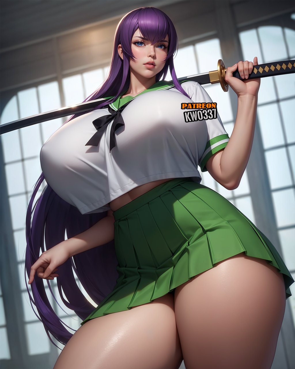 1girls, ai generated, asian, asian bimbo, asian female, ass, big breasts, bimbo, bimbo body, bimbo lips, bottom heavy, breast curtains, breasts, curvaceous, curvaceous figure, curves, curvy, curvy body, curvy female, curvy figure, curvy hips, fat ass, female, female only, gigantic ass, gigantic breasts, highschool of the dead, hourglass figure, huge breasts, hyper, hyper ass, hyper breasts, kw0337, large breasts, light skin, light-skinned female, lipstick, makeup, massive ass, massive breasts, nipples visible through clothing, paag, pale skin, pale-skinned female, plump lips, purple hair, saeko busujima, school uniform, schoolgirl, shiny skin, slim waist, solo, solo female, thick thighs, thin waist, thunder thighs, thunderthighs, top heavy, venus body, voluptuous, voluptuous female, wide hips