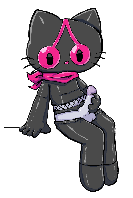 anthro bodysuit bottomwear bottomwear_down clothed clothing darkgrapeman domestic_cat felid feline felis genitals hello_kitty hello_kitty_(series) ichigoman_(series) kittystarr latex latex_clothing male mammal mask masturbation pants pants_down partially_clothed penis sanrio skinsuit solo superhero tight_clothing