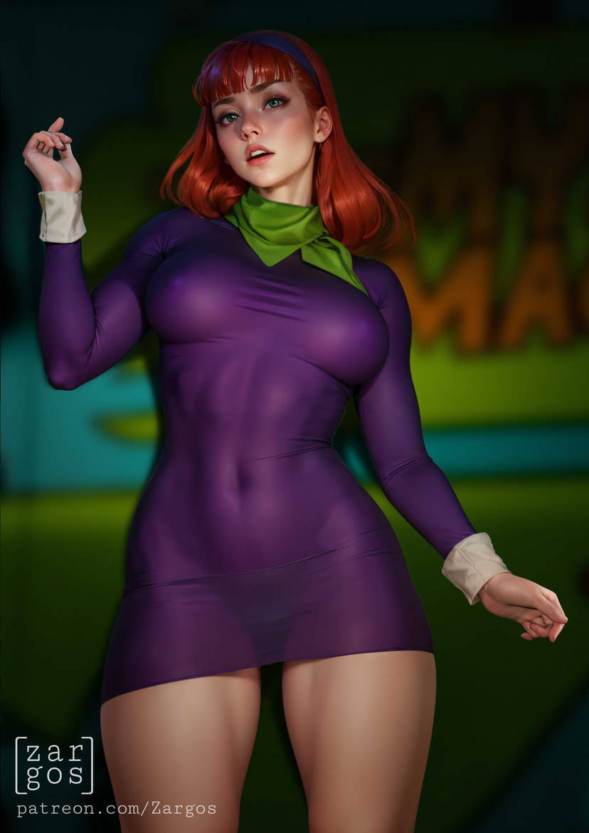 ai generated, breasts, cameltoe, daphne blake, female, pussy, scooby-doo, thick thighs, tight clothing, tight dress, zargos
