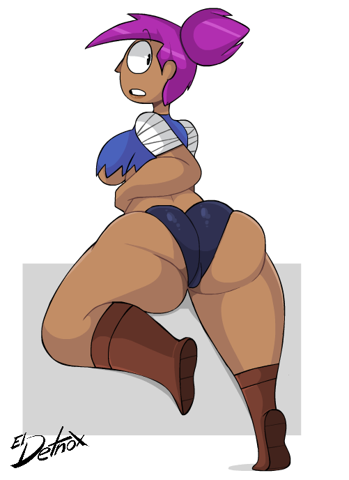 1girls, ass, big ass, breasts, clothing, dark skin, dark-skinned female, detnox, enid, female, female only, ok k.o.! let's be heroes, purple hair, skindentation, solo, solo female, thick thighs, underboob, white background, wide eyed, wide hips