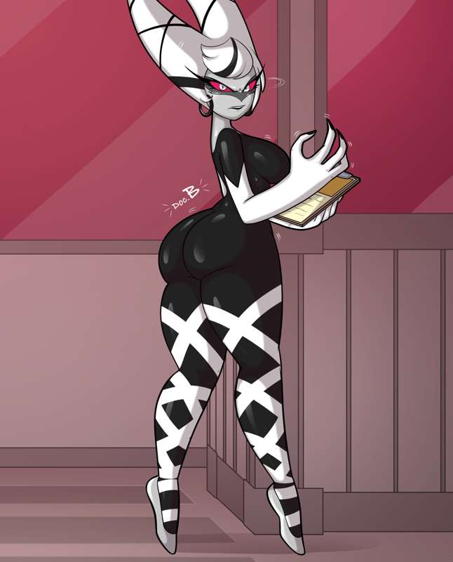 angry face, breasts, carmilla carmine, doc.b, female, hazbin hotel, standing