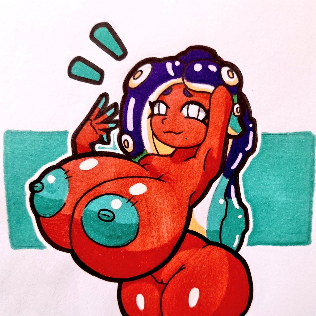 1girls animal_humanoid areola big_breasts breasts cephalopod cephalopod_humanoid completely_nude completely_nude_female dark_body dark_skin eyelashes female female_only genitals green_areola green_background green_hair green_nipples hair hand_behind_head huge_breasts humanoid looking_at_viewer marina_(splatoon) marine marine_humanoid markings mole_(marking) mole_under_mouth mollusk mollusk_humanoid mr.ctm mr_ctm multicolored_hair naked naked_female nintendo nipples nude nude_female octarian octoling octopus_humanoid pseudo_hair purple_hair pussy simple_background smile solo solo_female splatoon tentacle tentacle_hair thick_thighs two_tone_hair white_background white_eyes wide_hips