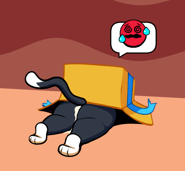 after_anal after_rape after_sex anthro ass big_ass box brawl_stars cat cat_tail confused cum cum_in_ass cum_inside defeated emoji emote feline furry inside_box kit kit_(brawl_stars)