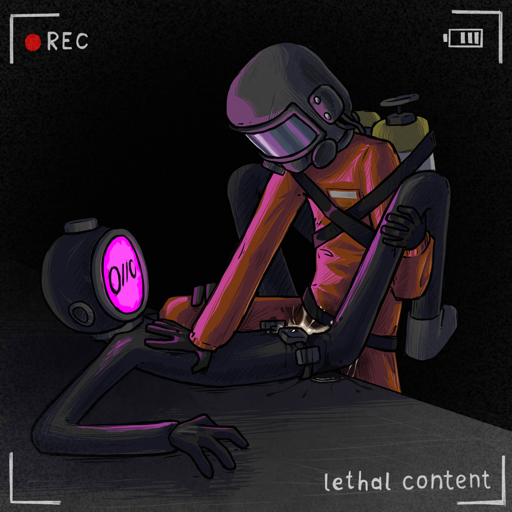 1boy1girl 2d clothed_sex content_warning_(game) content_warning_player(female) crossover cum cum_in_pussy cum_inside employee_(lethal_company) faceless hetero human human_only lethal_company lying_on_back lying_on_table newshelter sex slim spacesuit tall worker_(lethal_company)