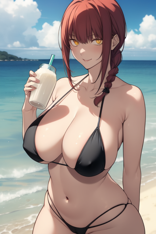 ai generated, ass, braid, braided hair, chainsaw man, curvy, female, makima (chainsaw man), red hair, rough sex, sex, swimsuit, thick ass, thick thighs, yellow eyes