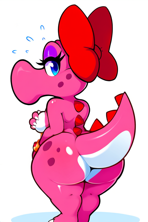 ai_generated anthro ass ass_focus birdetta birdo female_focus makeup mario_(series) nintendo novelai ribbon super_mario_bros. super_mario_bros._2 tail