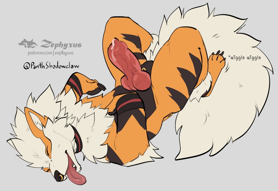 arcanine bodily_fluids claws facial_piercing feral fur generation_1_pokemon genital_fluids knot leaking_precum male nintendo nose_piercing pawpads piercing pokemon pokemon_(species) precum solo tongue tongue_out zephyxus