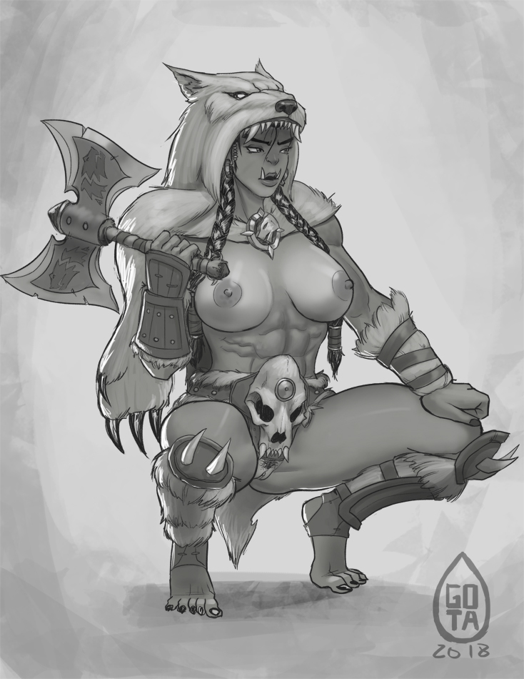 2018 abs animal_hood areolae armor axe belt blizzard_entertainment braid breasts brooch clitoris durotan feet female female_only female_pubic_hair front_view full_body functionally_nude fur_trim genderswap genderswap_(mtf) gotalex greyscale hair_between_eyes holding_weapon hood humanoid large_breasts melee_weapon monochrome muscles muscular_female nipples orc orc_female parted_lips pubic_hair pussy rule_63 serratus_anterior shin_guards side_braids sidelocks signature skull solo spikes squatting stirrup_socks toeless_legwear toes twin_braids vambraces warcraft world_of_warcraft