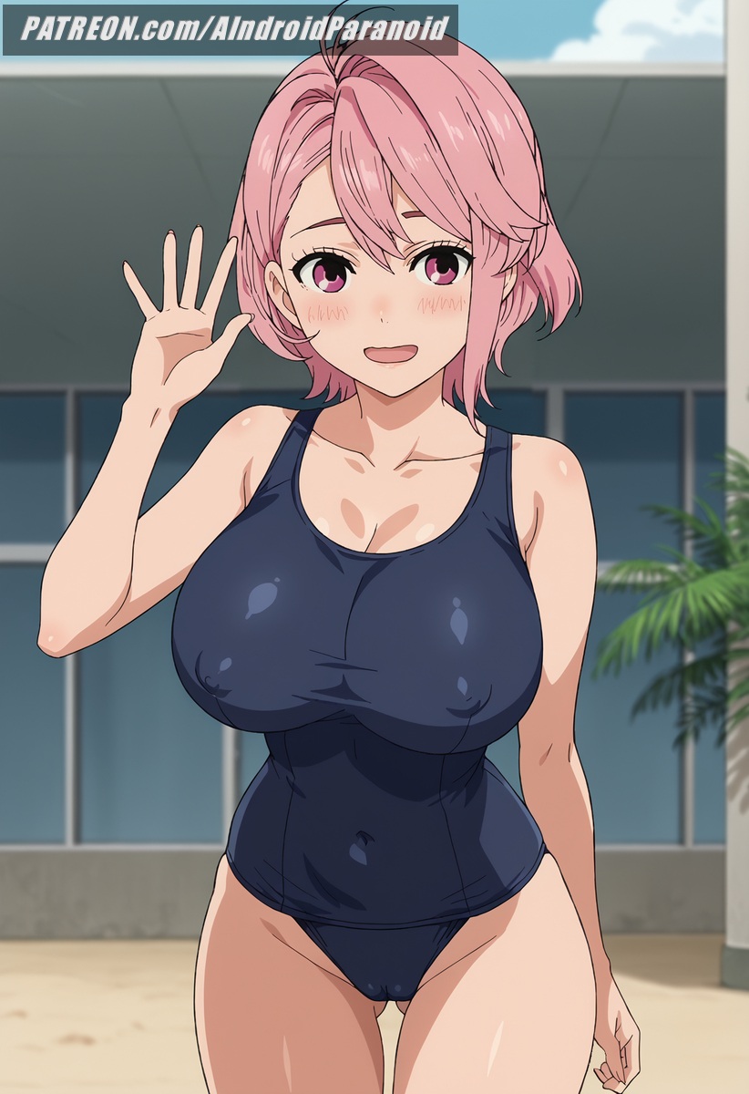 ai generated, aindroidparanoid, ass, big ass, big breasts, big butt, breasts, busty, cameltoe, curvy, cute, dandadan, fat ass, female, female only, hips, huge ass, huge breasts, large ass, large breasts, legs, narrow waist, nipples, pink hair, pussy, shiratori aira (dandadan), short hair, slim waist, stable diffusion, swimsuit, thick ass, thick thighs, voluptuous, waist, wide hips