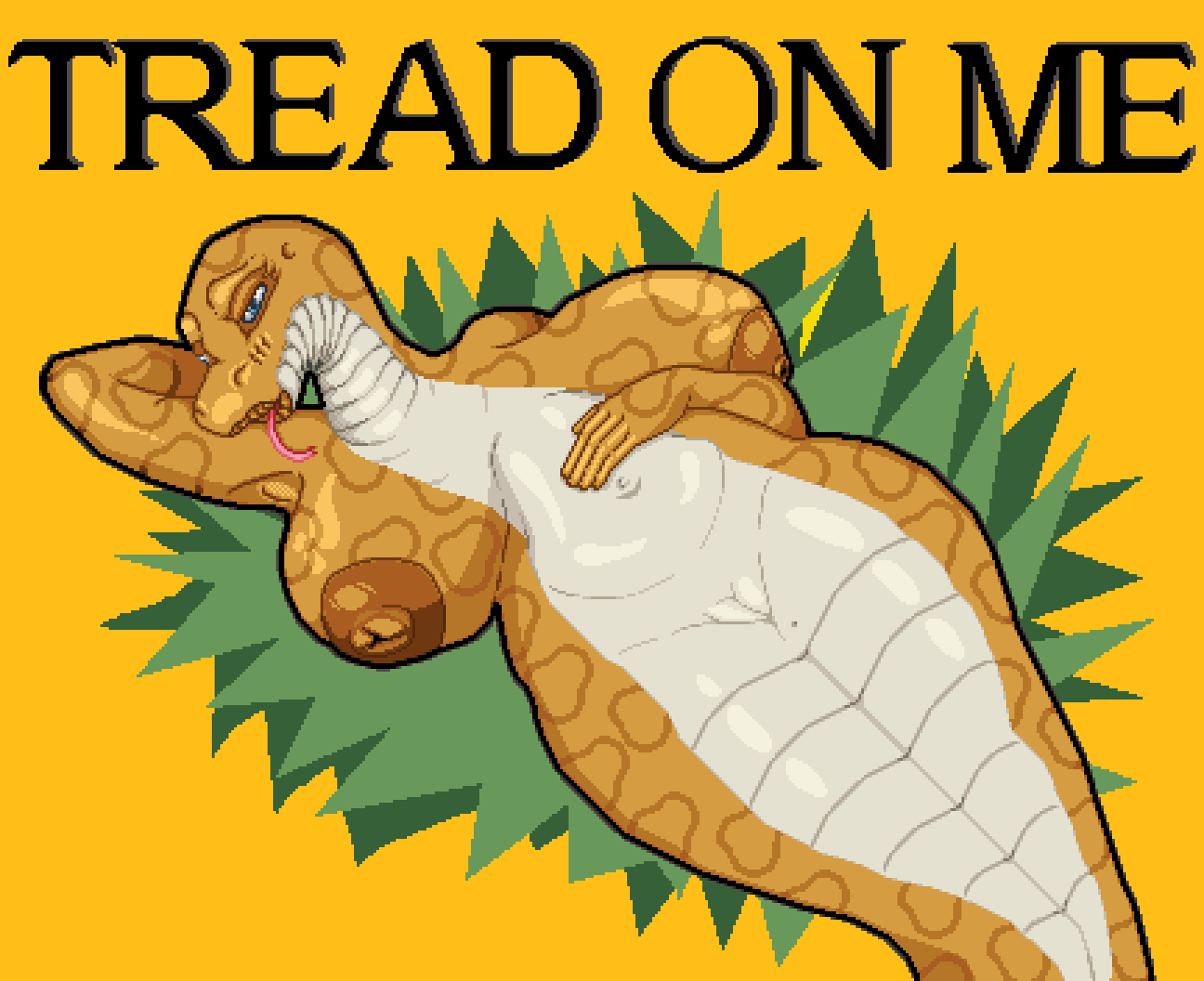 big_areola big_breasts big_nipples furry gadsden_flag pixel_art scalie snake_girl