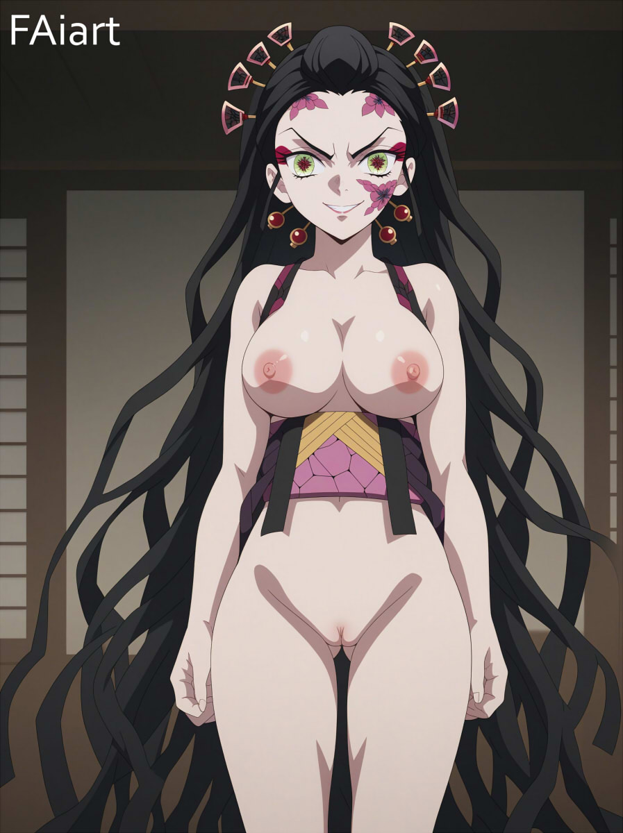 ai generated, blonde hair, breasts, daki (kimetsu no yaiba), demon slayer, faiart, female, kimetsu no yaiba, nipples, nude, nude female, standing