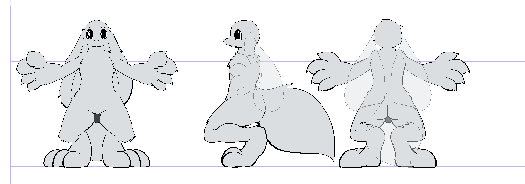 2013 alien ass canine digital_media_(artwork) digitigrade flaccid floppy_ears fluffy fluffy_tail lagotrope long_ears male mammal model_sheet neumono nude penis pilon simple_background solo spread_arms standing