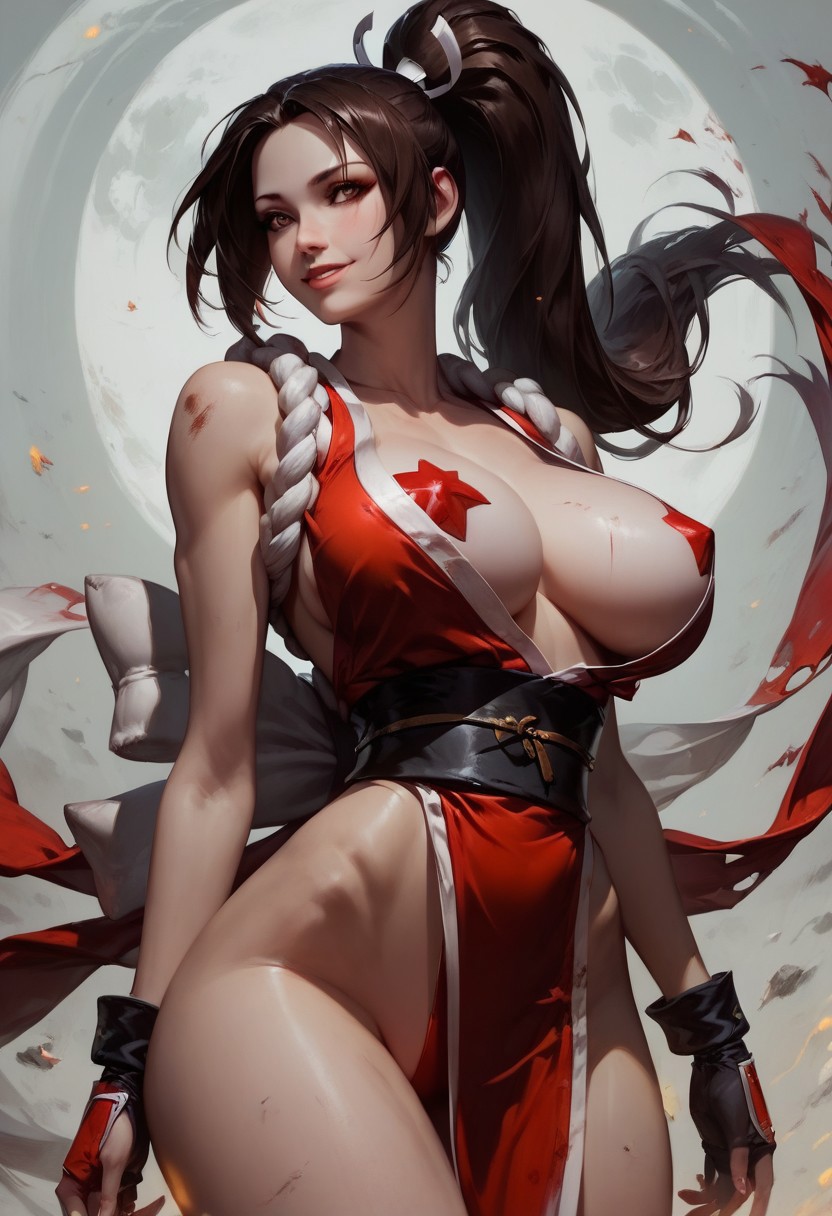 ai_generated ai_hands big_breasts huge_breasts king_of_fighters kof mai_shiranui sexy_pose t_survivor topless true_survivor_95745