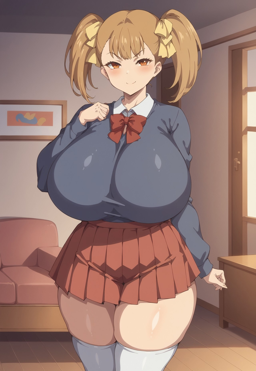 1girls ai_generated big_breasts big_thighs blush breasts busty clothed clothed_female clothing curvy female female_only giant_breasts gigantic_breasts haha_musume_donburi_oppai_tokumori_bonyuu_shiru_dakude huge_breasts huge_thighs large_breasts large_thighs massive_breasts milkersenjoyer rumi_(haha_musume_donburi) thick_thighs thighs twintails voluptuous