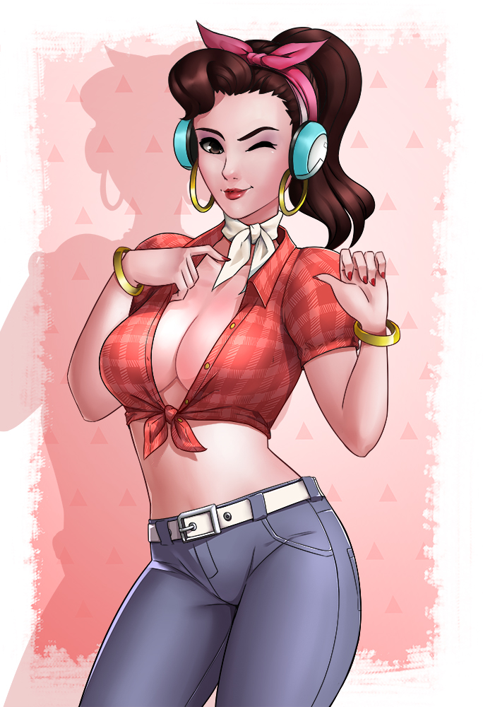 alternate costume, blizzard entertainment, bracelets, breasts, cleavage, cruiser d.va, d.va, female, headphones, kyoffie, nails, overwatch, overwatch 2, overwatch league