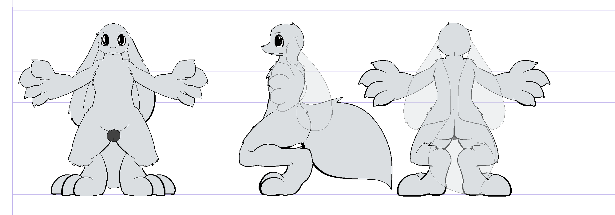 2013 alien ass canine digital_media_(artwork) digitigrade erection floppy_ears fluffy fluffy_tail lagotrope long_ears male mammal model_sheet neumono nude penis pilon simple_background solo spread_arms standing