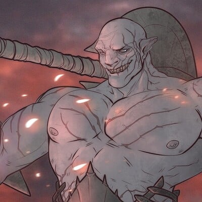 azog_the_defiler big_breasts big_muscles breasts ear grey_body grey_skin lord_of_the_rings male_only muscle muscles muscular muscular_arms muscular_male nipple_bulge nipples orc orc_male pointy_ears scar six_pack smile smiling the_hobbit trembling_boobs