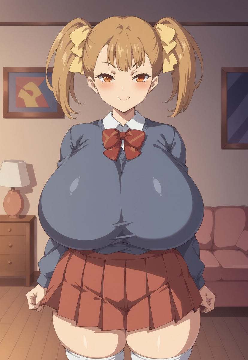 1girls ai_generated big_breasts big_thighs blush breasts busty clothed clothed_female clothing curvy female female_only giant_breasts gigantic_breasts haha_musume_donburi_oppai_tokumori_bonyuu_shiru_dakude huge_breasts huge_thighs large_breasts large_thighs massive_breasts milkersenjoyer rumi_(haha_musume_donburi) thick_thighs thighs twintails voluptuous