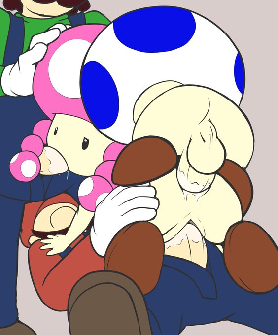 1girls 3boys anal black_eyes blowjob brown_shoes double_penetration fellatio gangbang group_sex half-closed_eyes light-skinned_female light-skinned_male light_skin luigi mario mario_(series) multiple_boys mushroom_girl mushroom_humanoid nintendo oral pigtails shoes shortstack simple_background sole_female tagme toad_(mario) toadette twin_braids vaginal vaginal_penetration vulapa