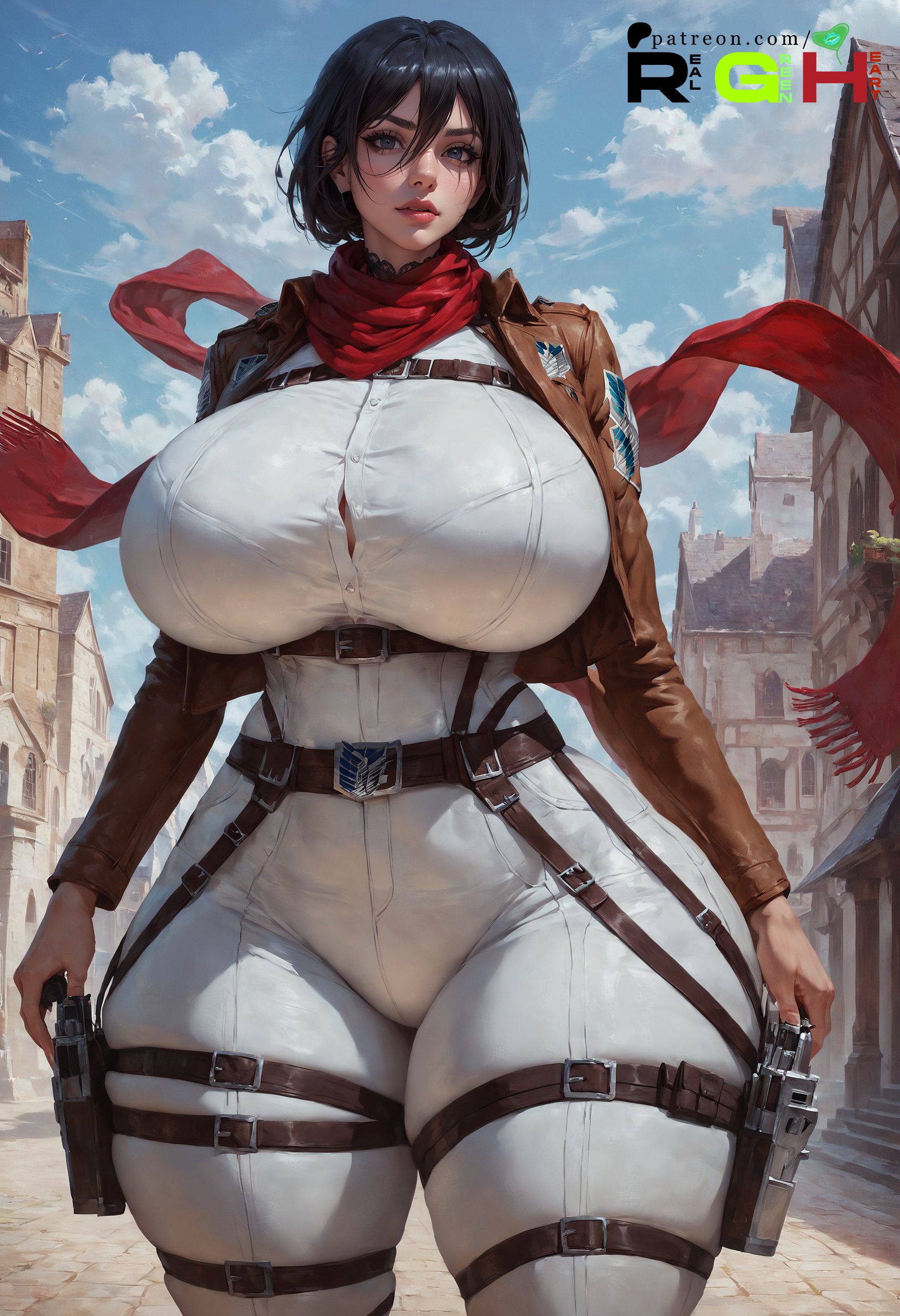 1girls, ai generated, attack on titan, big breasts, breasts, female, female only, mikasa ackerman, realgreenheart, shingeki no kyojin, solo, solo female