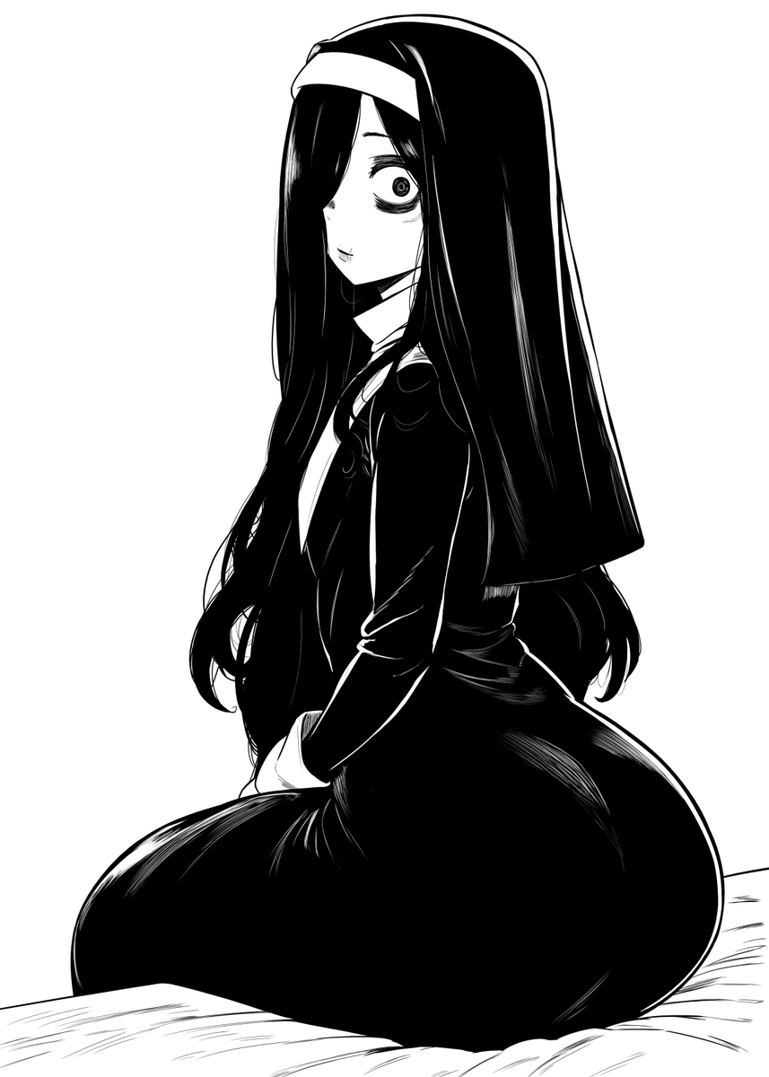 black_hair duplicate ghost huge_ass lughost nun nun_outfit tagme wide_eyed yamamura_sadako