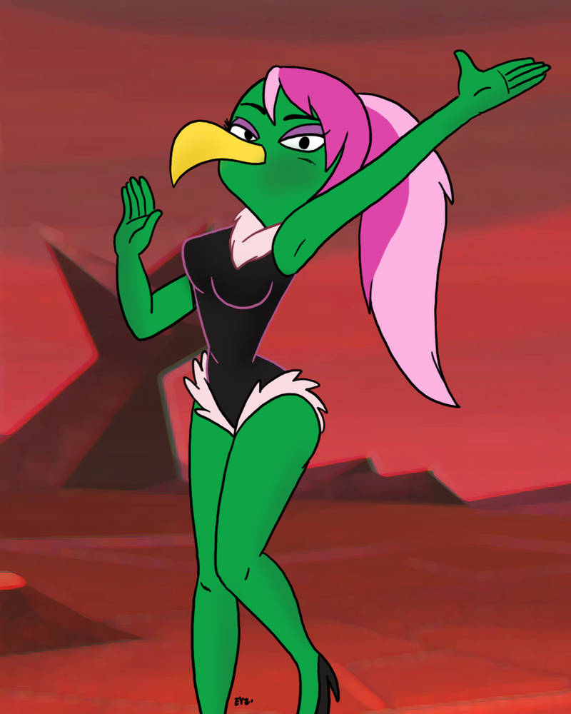 alien alien_girl alien_humanoid bird_girl black_eyebrows black_eyes black_shoes green_body instant_martian looney_tunes martian one-piece_swimsuit pink_hair purple_eyelids purple_eyeliner theeyzmaster warner_brothers