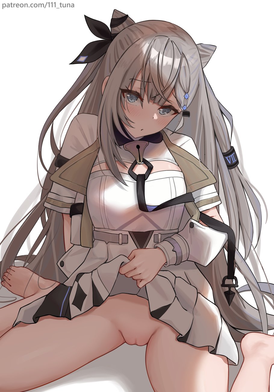 1girls, blue eyes, blush, female, female only, hairless pussy, hololive, hololive indonesia, hololive indonesia holoh3ro, long hair, looking at viewer, no panties, pussy, silver hair, skirt lift, tagme, tuna (111 tuna), very long hair, vestia zeta, virtual youtuber