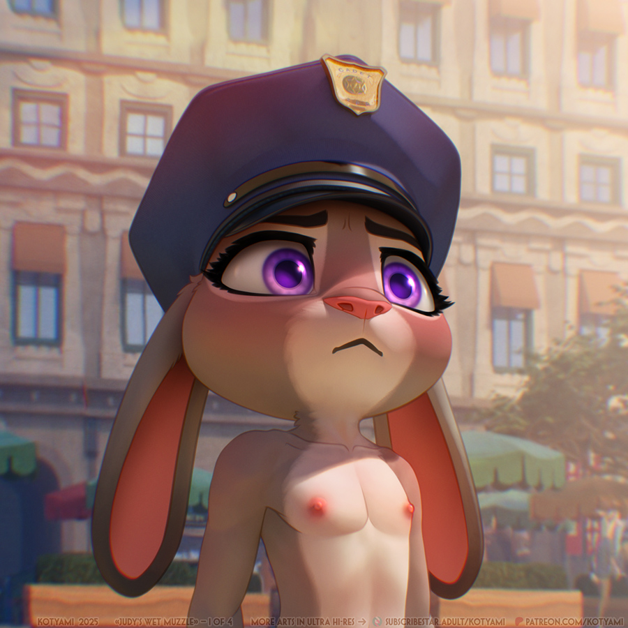 1:1 1girls 2025 anthro areola artist_name bare_chest blue_clothing blue_hat blue_headwear blush breasts chromatic_aberration city clothing collarbone colored countershade_face countershade_head countershading curved_eyebrows dated day detailed detailed_background detailed_eyes digital_media_(artwork) disney ears_down english_text excited exhibitionism eyebrows eyelashes female female_anthro flat_chest flat_chested floppy_ears front_view furrowed_brow grey_body half-length_portrait hat hat_only headgear headgear_only headwear headwear_only judy_hopps kotyami lagomorph leporid light lighting long_ears looking_forward lop_ears mammal mostly_nude mostly_nude_anthro mostly_nude_female mouth_closed nipples nude nude_anthro nude_female officer outdoor_nudity outside pivoted_ears police police_badge police_cap police_hat police_officer police_uniform portrait public public_nudity purple_eyes rabbit raised_inner_eyebrows shaded soft_shading solo standing stare staring_off street text three-quarter_portrait three-quarter_view uniform urban url wear white_body wide_eyed zootopia zpd
