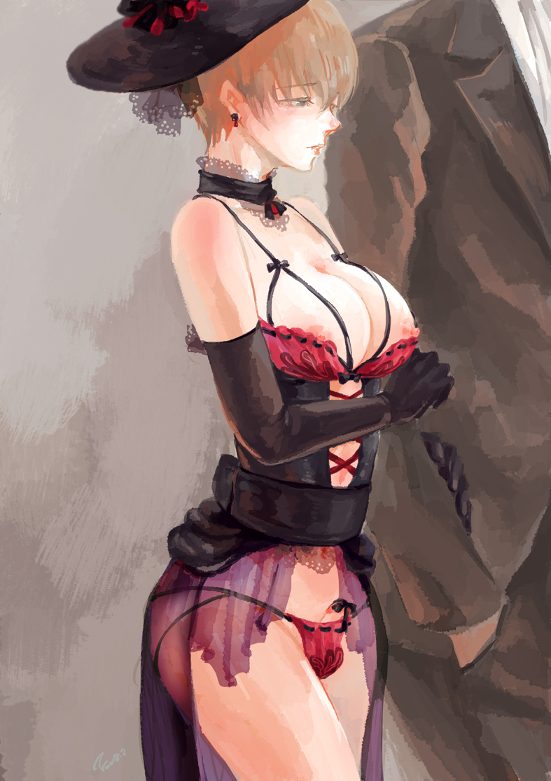 1futa, 1girls, areola, artist request, balls, balls in panties, breasts, bulge, censored, cleavage, curvy, dickgirl, erect nipples, erection, erection in panties, erection under clothes, female, futa only, futanari, intersex, lace, large breasts, lingerie, nipples, no bra, original, panties, panty bulge, penis, penis in panties, penis out, penis under clothes, short hair, small balls, small penis, standing, tagme, underwear