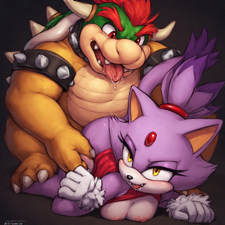 1boy 1girls ai_generated anthro anthro_on_anthro anthro_penetrated bedroom_eyes big_dom big_dom_small_sub blaze_the_cat blush blushing bowser breasts_out cat_ears cum cum_in_pussy cum_inside feline female furry furry_female furry_male furry_only genitals grabbing_from_behind interspecies koopa larger_male male male/female mammal mario_(series) nintendo penetration penis penis_in_pussy red_hair reptile rough_sex scalie sex size_difference small_sub smaller_female sonic_(series) sonic_the_hedgehog_(series) straight straight_sex super_mario_bros. tail thigh_grab tongue tongue_out vaginal_penetration vaginal_sex