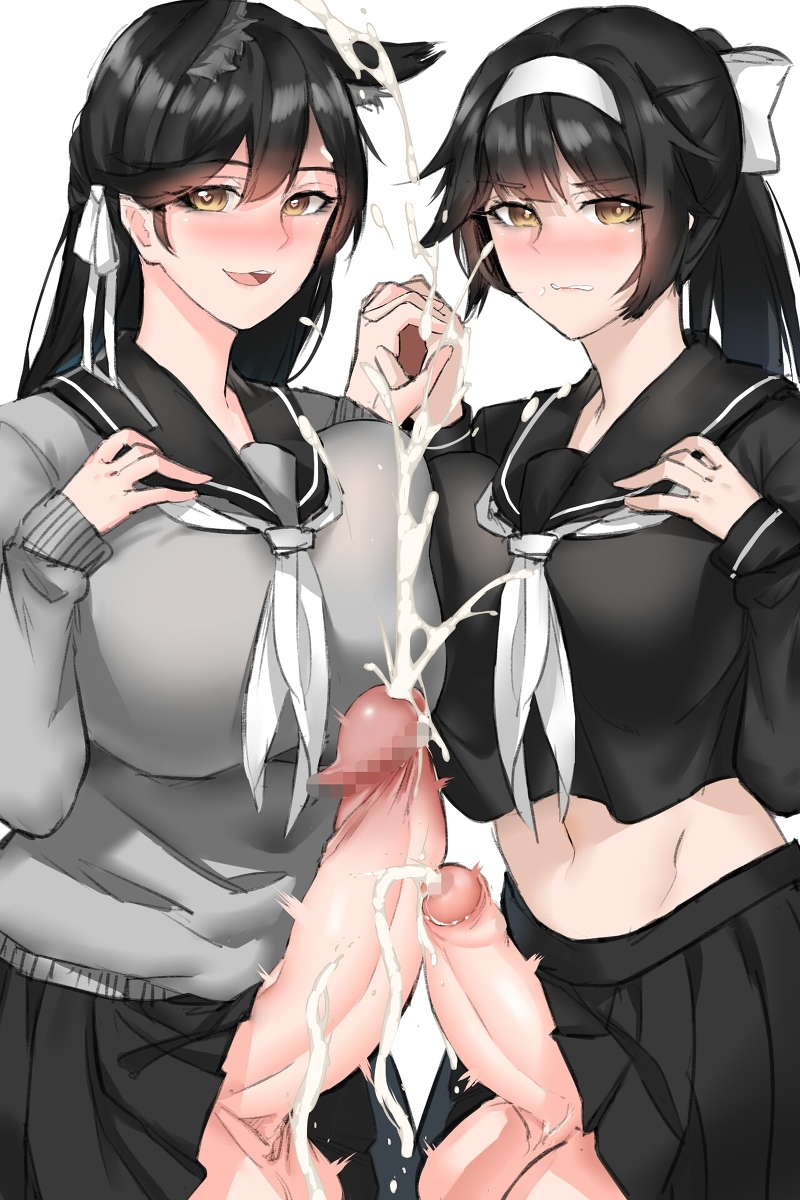 atago (azur lane), azur lane, box20502017, censored, futa only, futanari, horny, huge cock, intersex, penis, takao (azur lane)