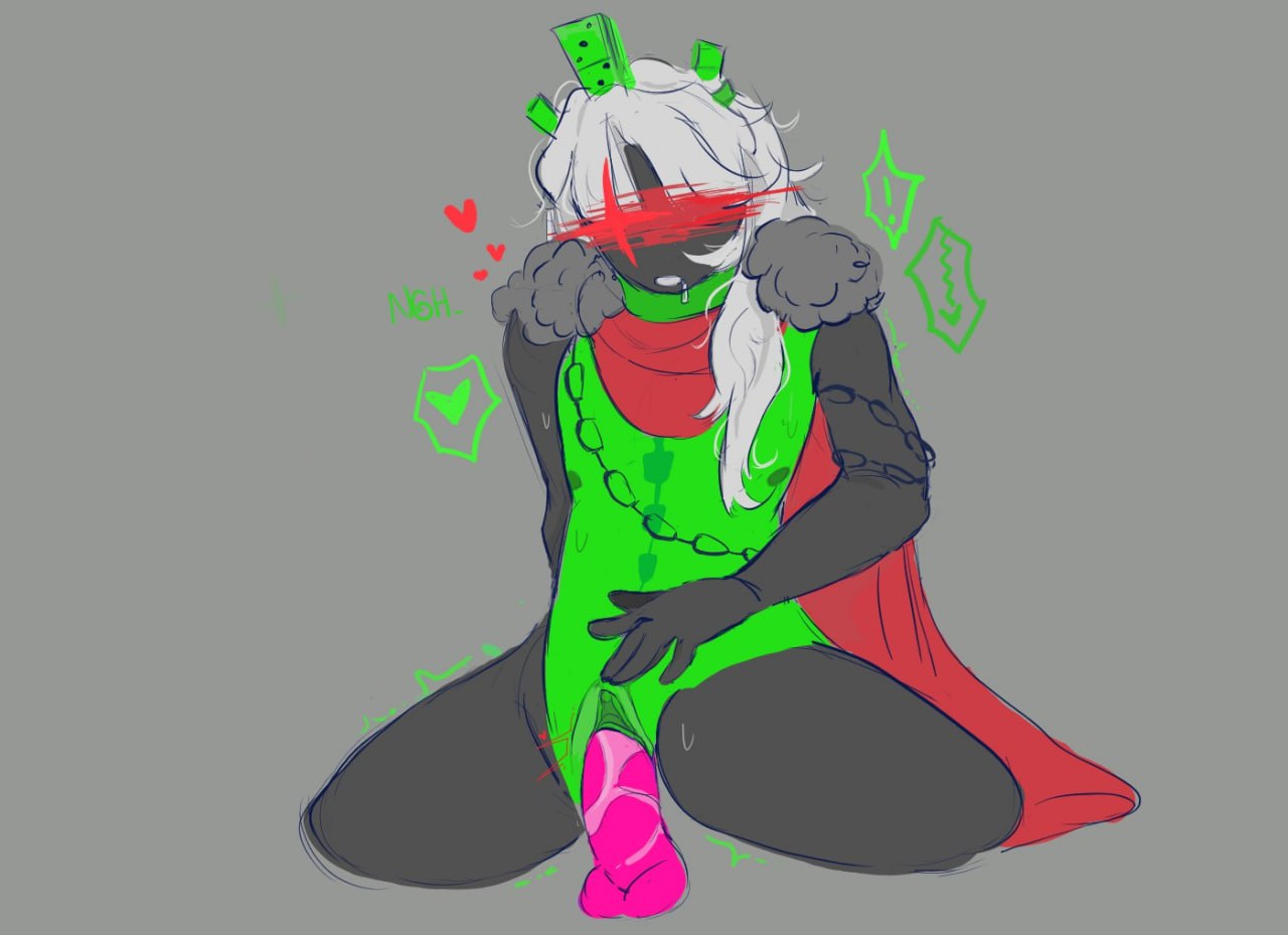 1boy 1x1x1x1 1x1x1x1_(forsaken) cuntboy cuntboy_only forsaken forsaken_(roblox) gay green_body grey_background heart heart_symbol long_hair male male_only pink_penis roblox roblox_game solo solo_cuntboy solo_focus trembling vagina white_hair