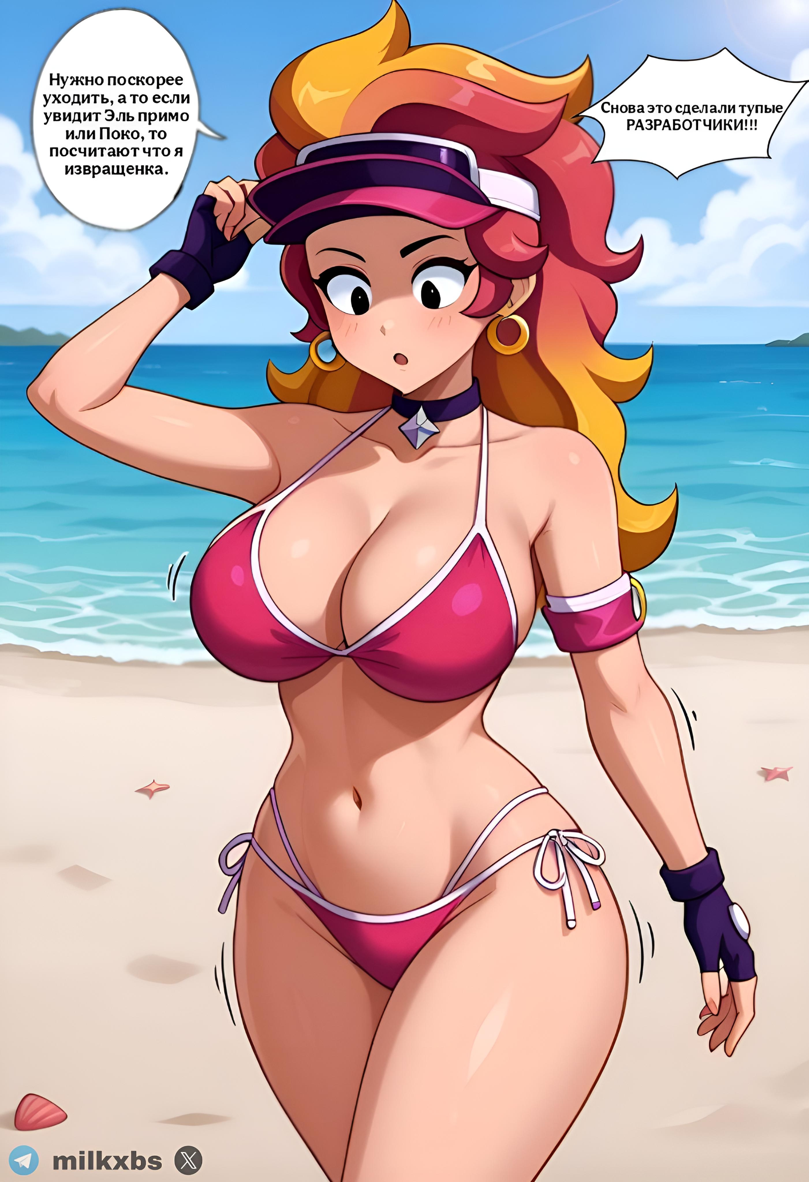 ai generated, amber (brawl stars), brawl stars, bubble trouble amber (brawl stars), female, milkxbs, russian text, tagme