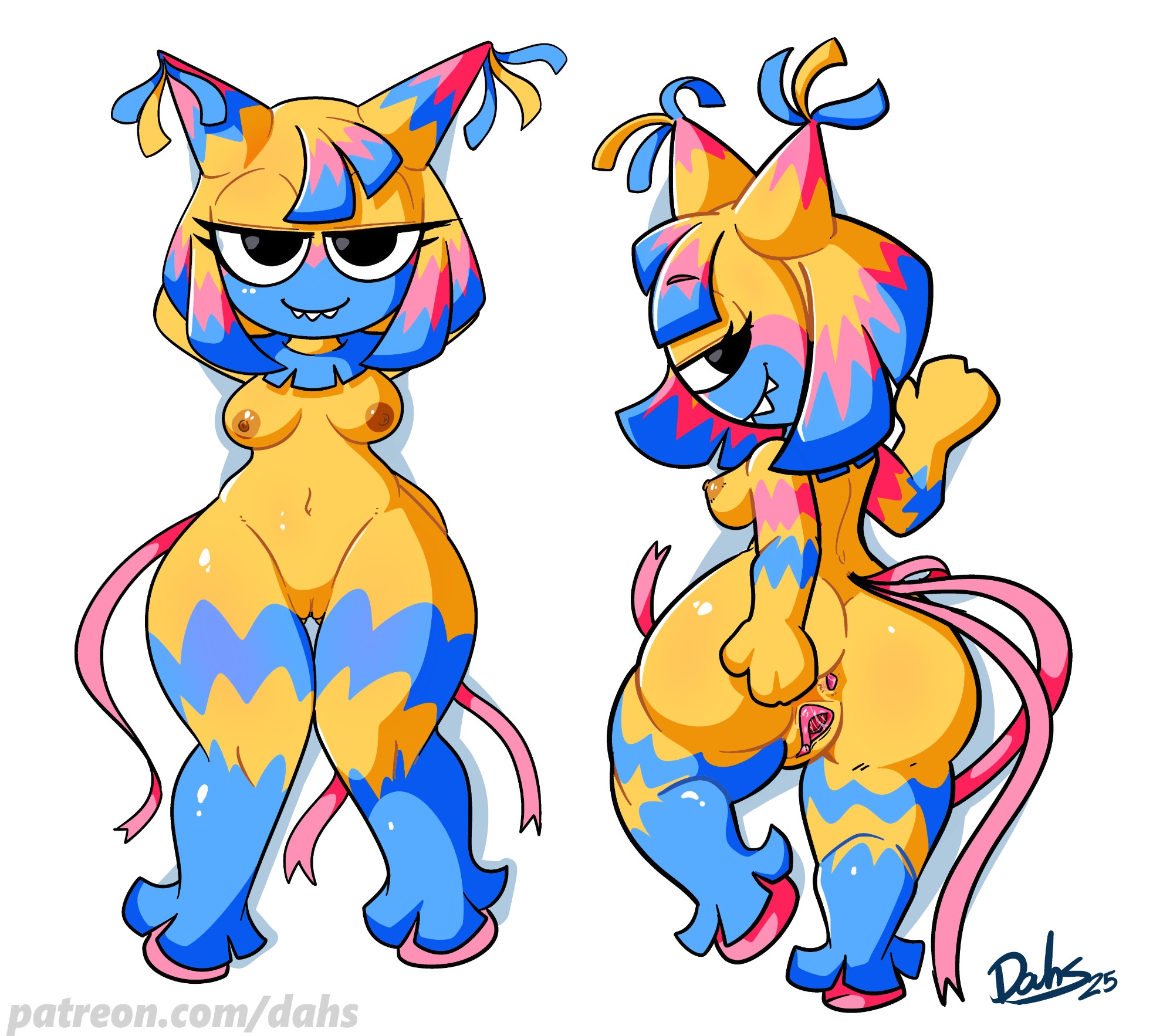 anthro, colorful, dahs, dandy's world, female, gyatta, pinata, roblox, spread pussy, tagme, thick thighs, vaginal, yatta (dandy's world)