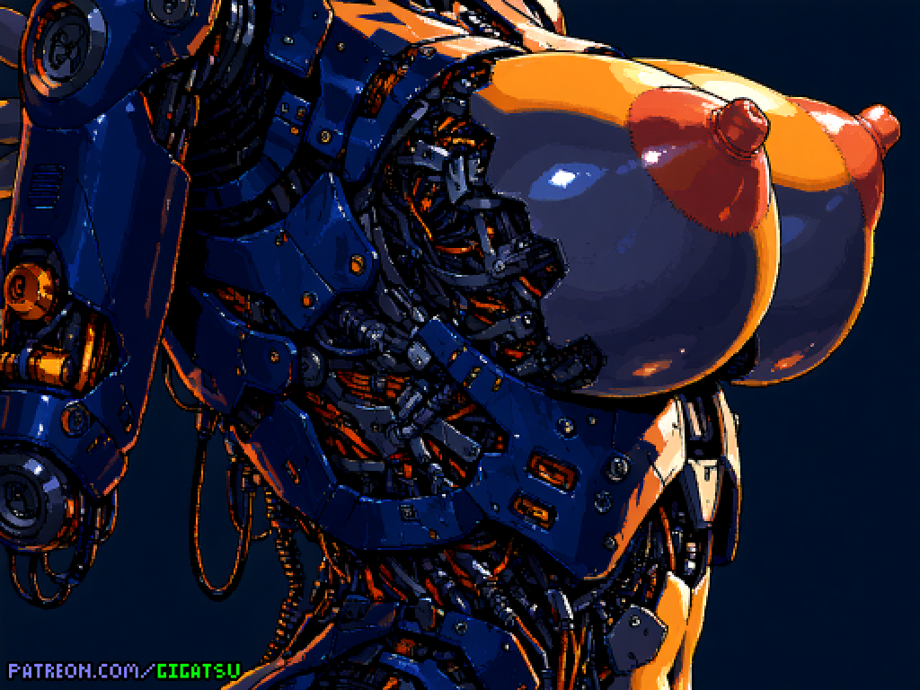 ai_generated amputated_arm amputee android android_girl breasts curvy curvy_figure gigatsu nipples pixel_art robot robot_girl side_view
