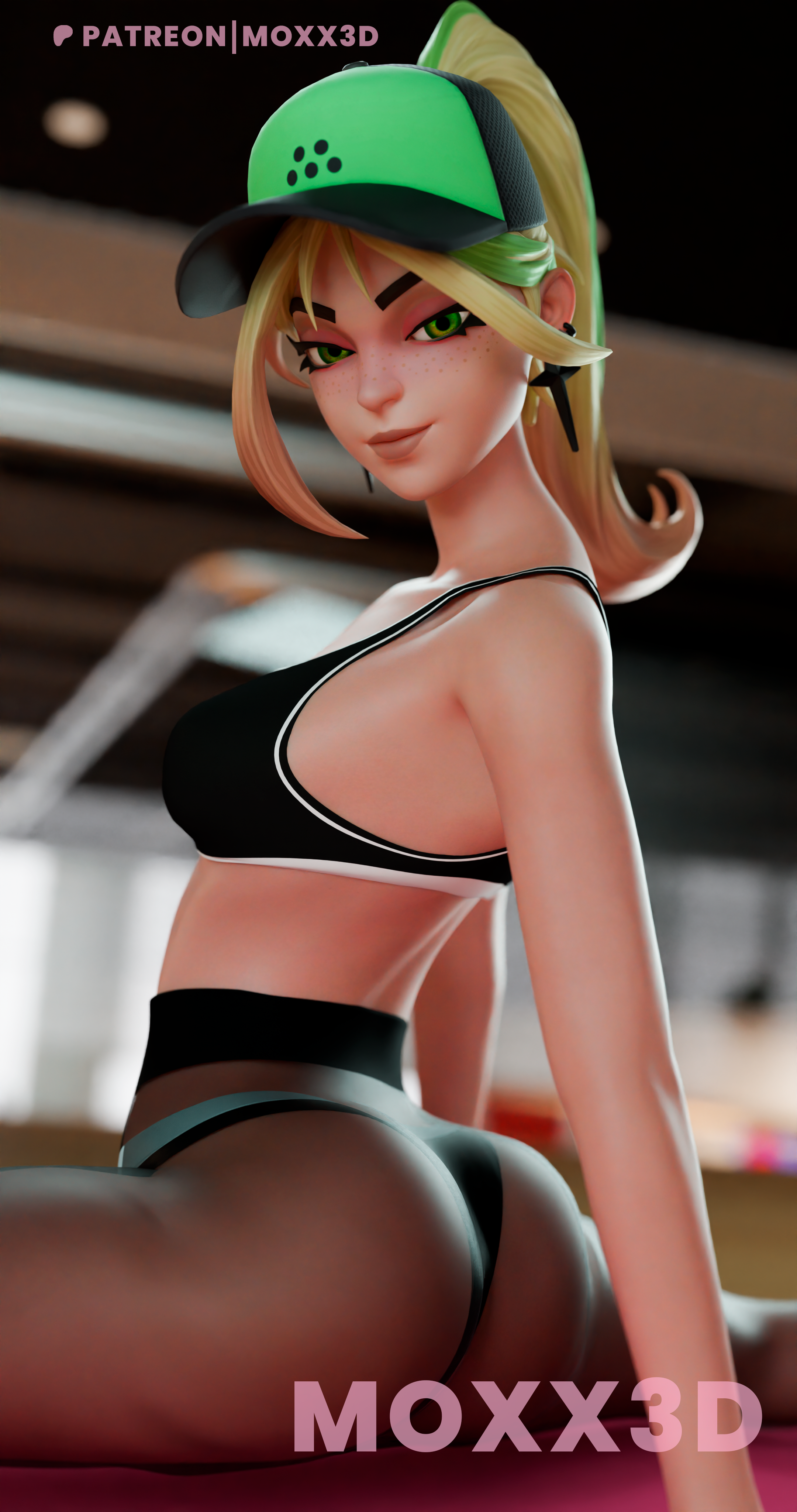 ass, ass focus, bare shoulders, blonde female, blonde hair, female, female focus, female only, fortnite, fortnite: battle royale, helsie (fortnite), leggings, legs open, legs spread, looking at viewer, moxx3d, open legs, panties under pantyhose, pantyhose, smirk, smirking, solo female, sports bra, sports panties, sportswear, thick ass, thick legs, thick thighs, thighs, tight clothing, training, yoga, yoga pants