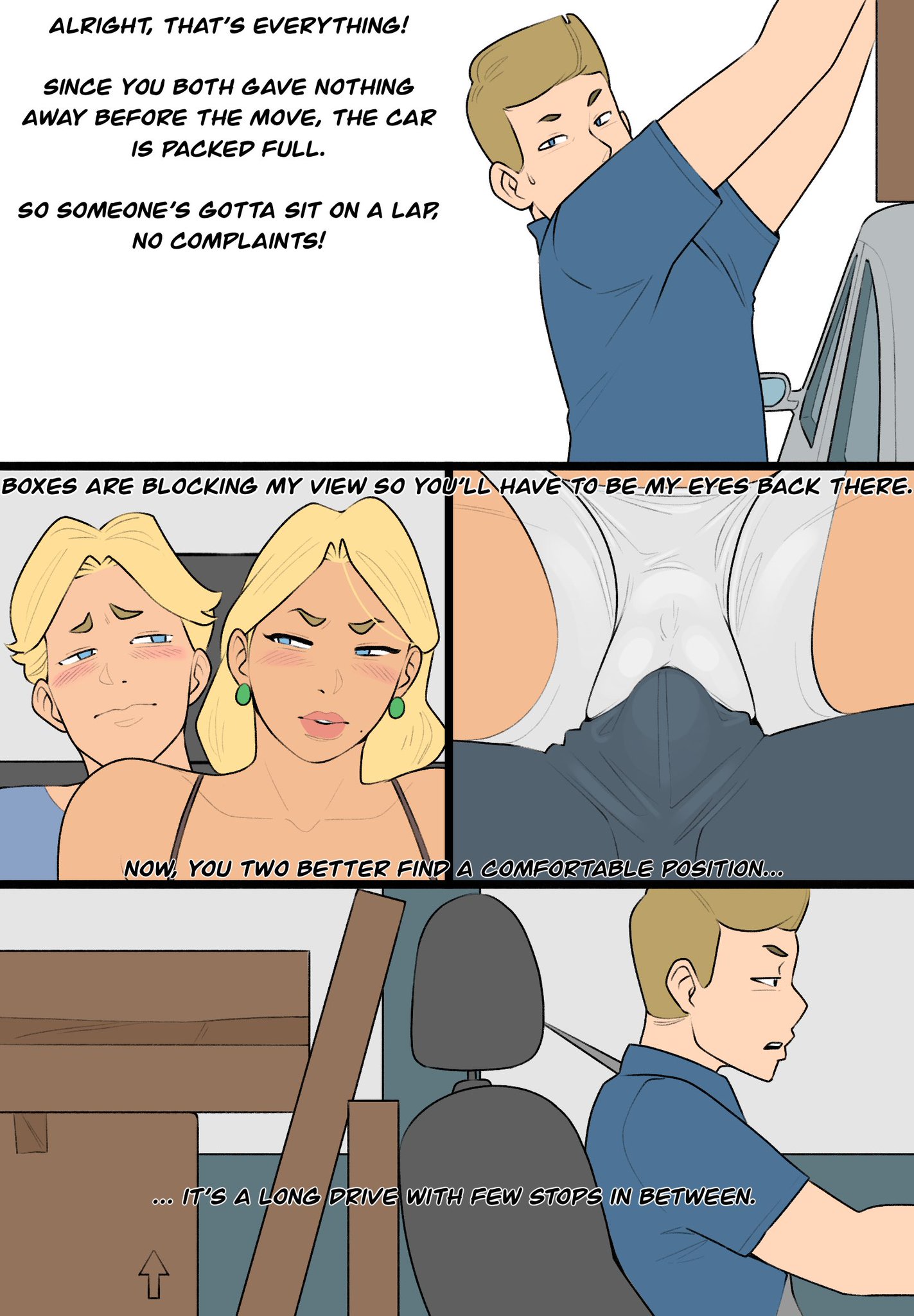 1girls, 2boys, ass, big ass, big breasts, blonde hair, breasts, bust, busty, car, car interior, chest, curvaceous, curvy, curvy figure, digital media (artwork), female, hips, hourglass figure, huge ass, huge breasts, incest, jopuari, large ass, large breasts, light skin, light-skinned female, male, male/female, mature, mature female, mother and son, sitting on lap, slim waist, straight, thick, thick hips, thick legs, thick thighs, thighs, voluptuous, waist, wide hips