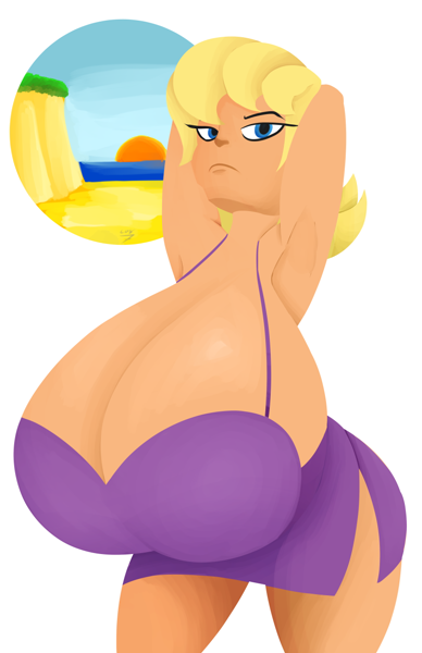 1girls 7los7 armpits arms_behind_head beach blonde_hair blue_eyes breasts clothed clothed_female clothing equestria_girls female female_focus female_only friendship_is_magic hasbro huge_breasts human humanized looking_at_viewer mature mature_female ms._harshwhinny_(mlp) my_little_pony solo solo_female