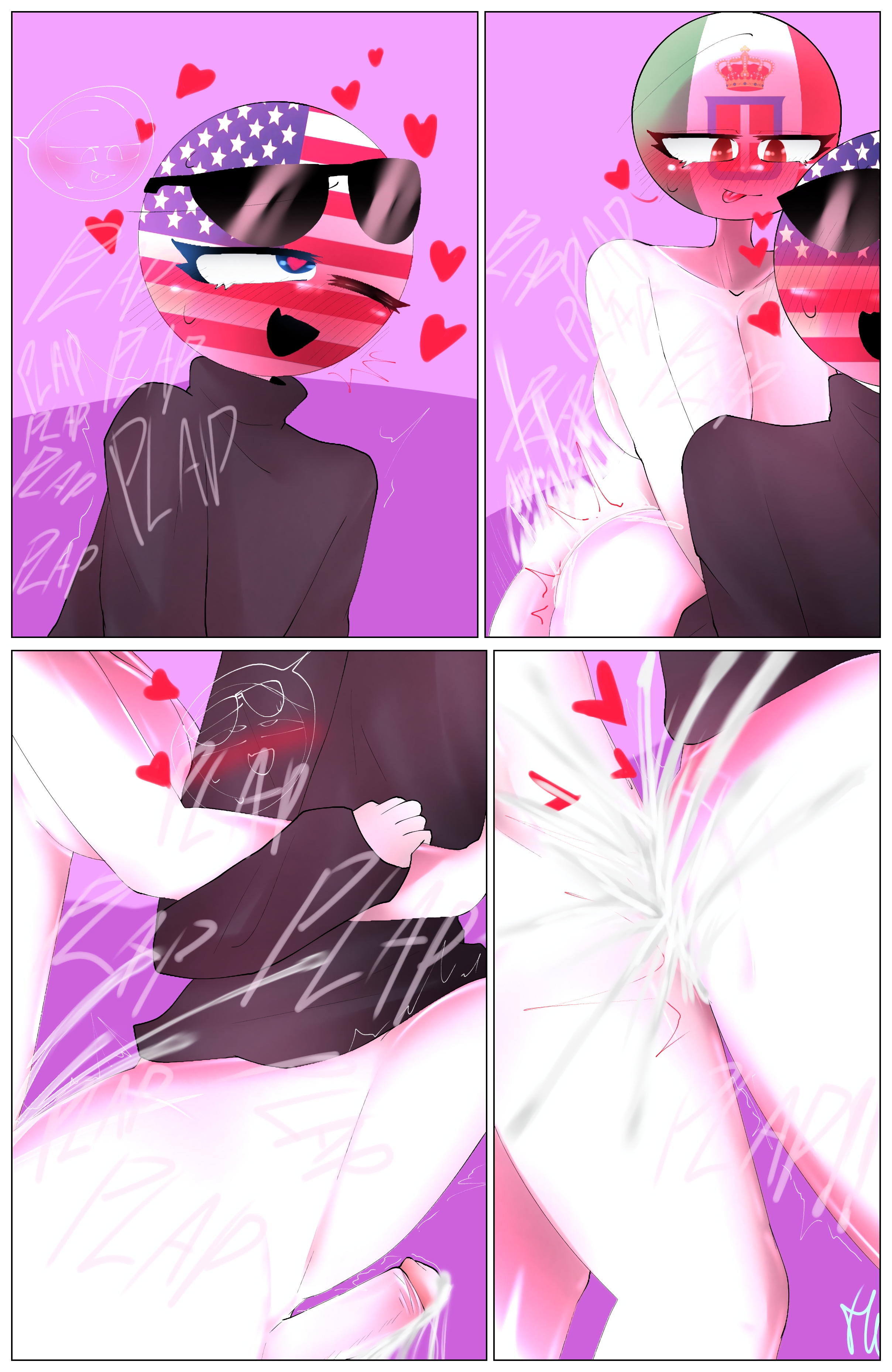 1boy, 1futa, 44waa29304, big penis, blushing, countryhumans, countryhumans girl, cum, cum on anal, fascist italy (countryhumans), female, femboy, futa on femboy, futa on male, futanari, intersex, male, penis, smaller male, stomach bulge, sunglasses on head, tagme, united states of america (countryhumans)