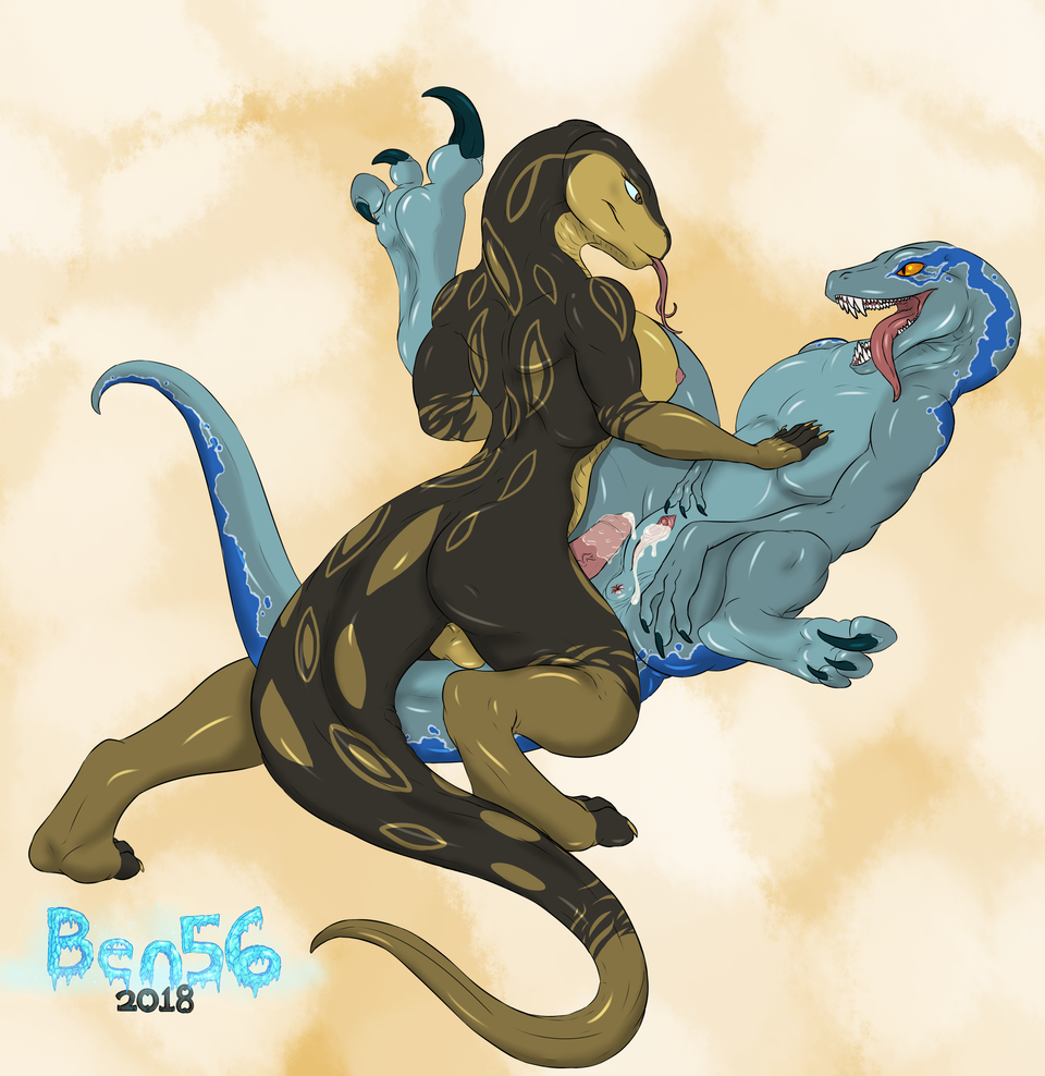 2018 anthro anthro_on_feral ass balls ben56 blue_(jurassic_world) breasts claws cum cum_in_pussy cum_inside dickgirl dinosaur duo erection female female_feral female_on_feral feral humanoid_penis intersex interspecies jurassic_park jurassic_world male nipples non-mammal_breasts nude open_mouth penis pussy raptor rashii_(sidecord) reptile scales scalie sex sharp_teeth simple_background smile snake straight teeth theropod tongue tongue_out vaginal_penetration yellow_eyes