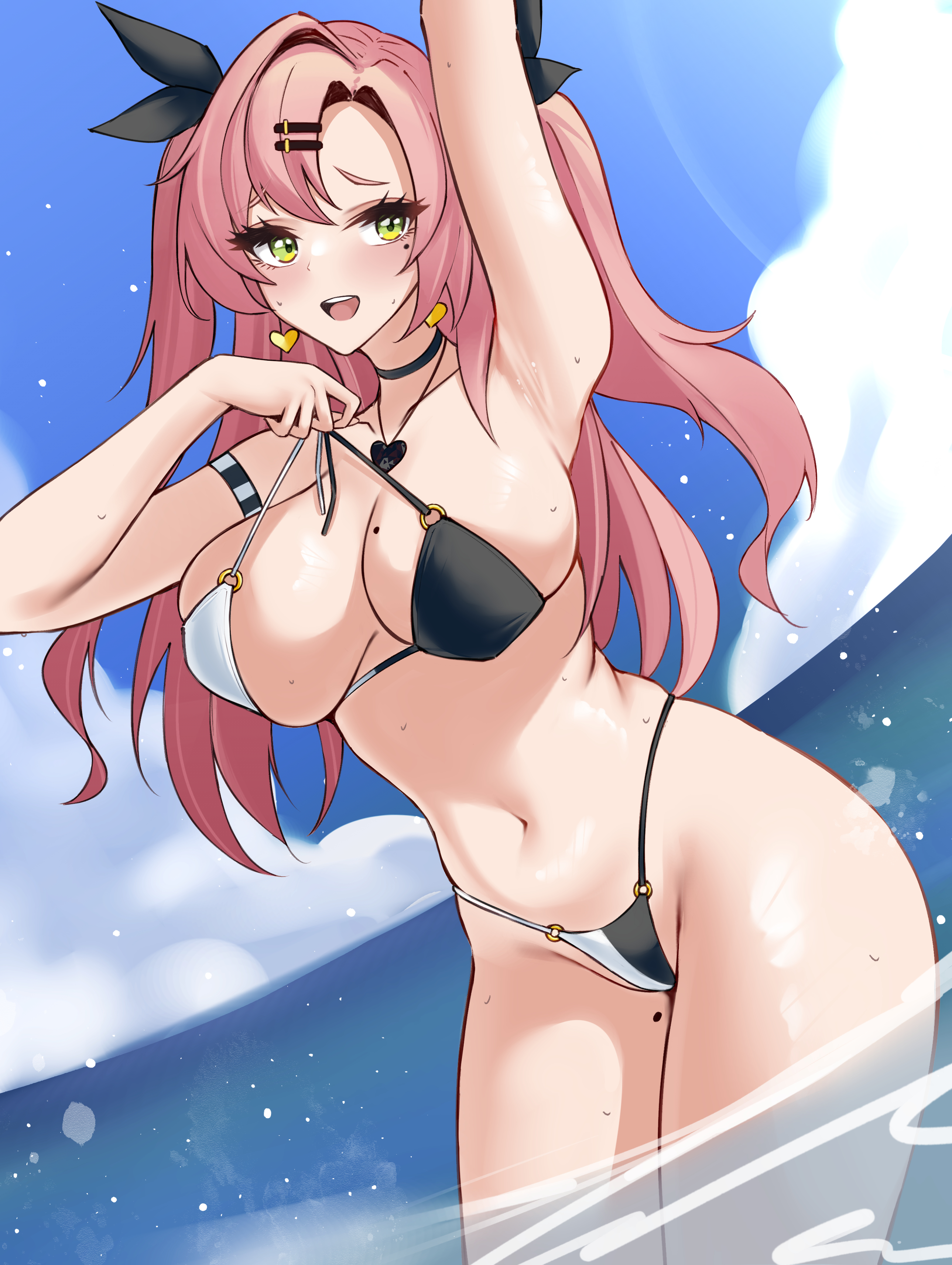 1girls, bikini, female, female only, green eyes, nicole demara, parfait ehmy, pink hair, solo, tagme, zenless zone zero