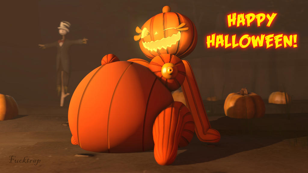 3d anthro big_belly big_breasts breasts cute female five_nights_at_freddy's five_nights_at_freddy's_4 halloween jack_o_pumpkin_(fnaf) nude orange-skinned_female pregnant pumpkin_girl pumpkin_head source_filmmaker